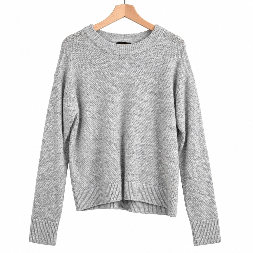 Quince Wool Baby Alpaca Blend Waffle Knit Crewneck Sweater Gray XL
